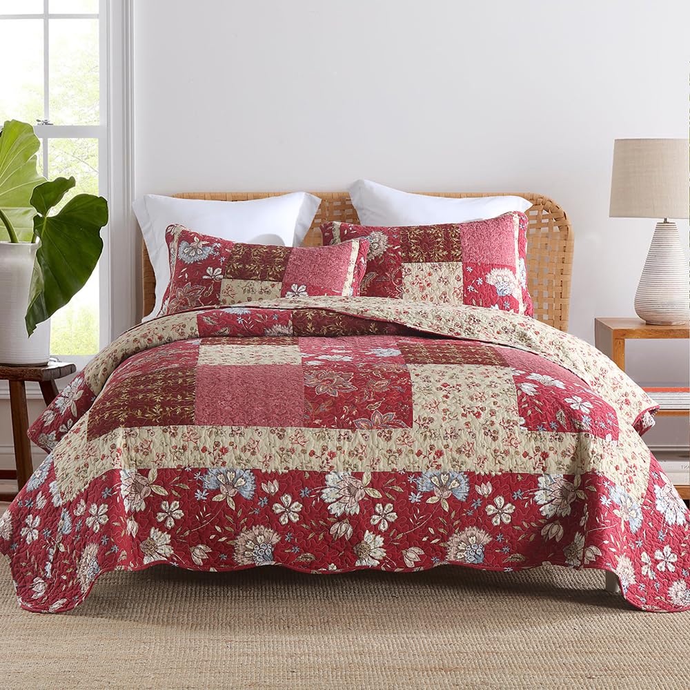 Camandy Cotton Bedspread Quilt Bedding Sets 3 Pieces Reversible Coverlet Sets Comforters Comforters Vintage Floral Patchwork Pur